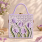 Lilac Tulip Blossom Handcrafted Lippan Art Box Bag