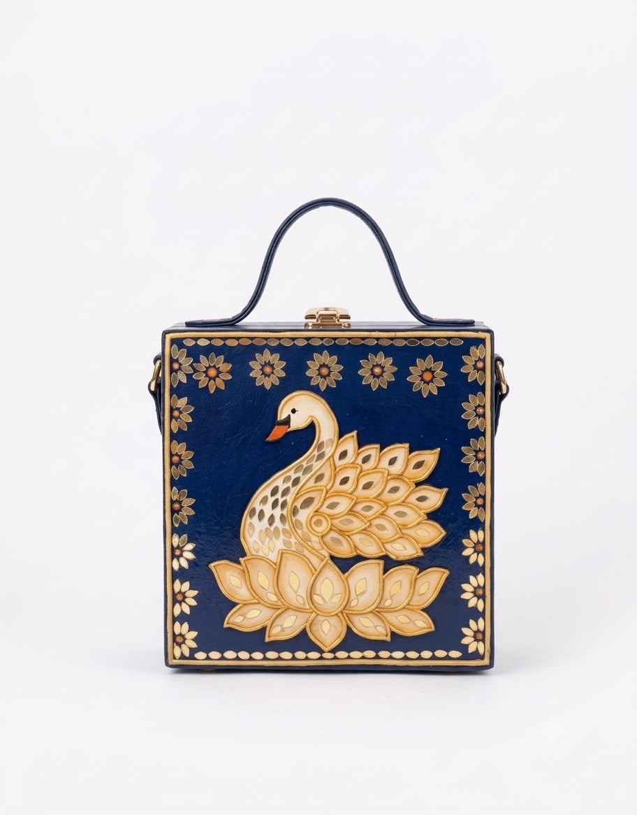 Swan Grace  Handcrafted Lippan Art Box Bag