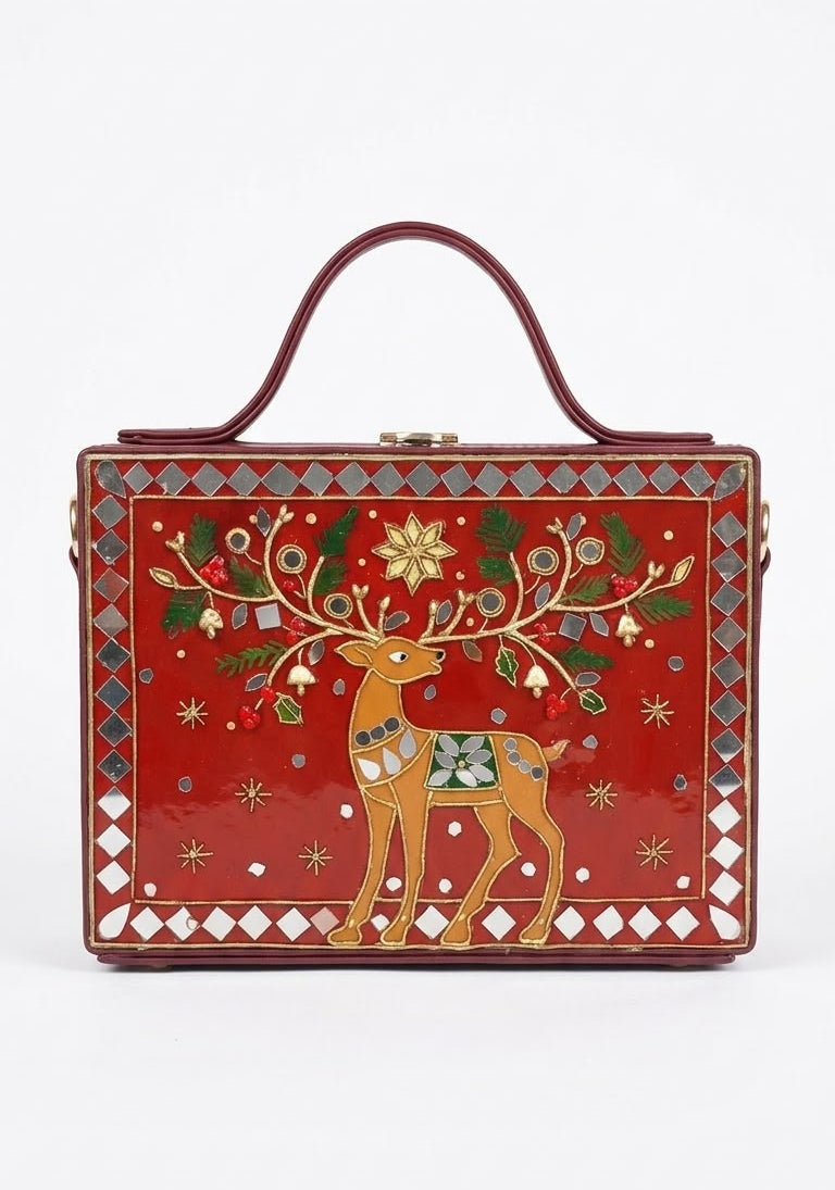 Rudolph Reindeer Handcrafted Lippan Art Box Bag