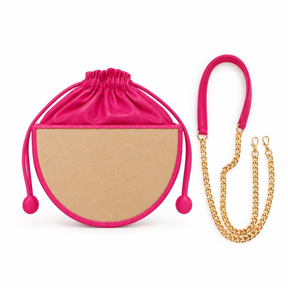 New Leaf Pink Semi-Circle Potli Sling – Plain Handcrafted Bag