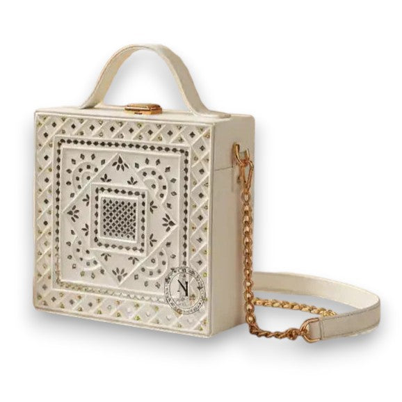 White Lippan Art Handcrafted Box Bag