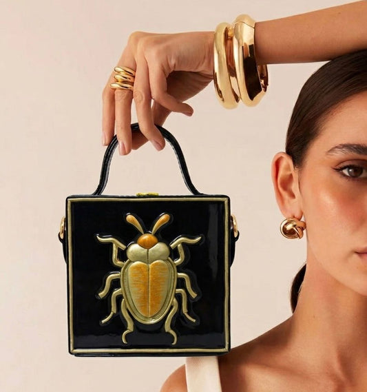 Mini Bettle Lippan Art Handcrafted Square Box Bag