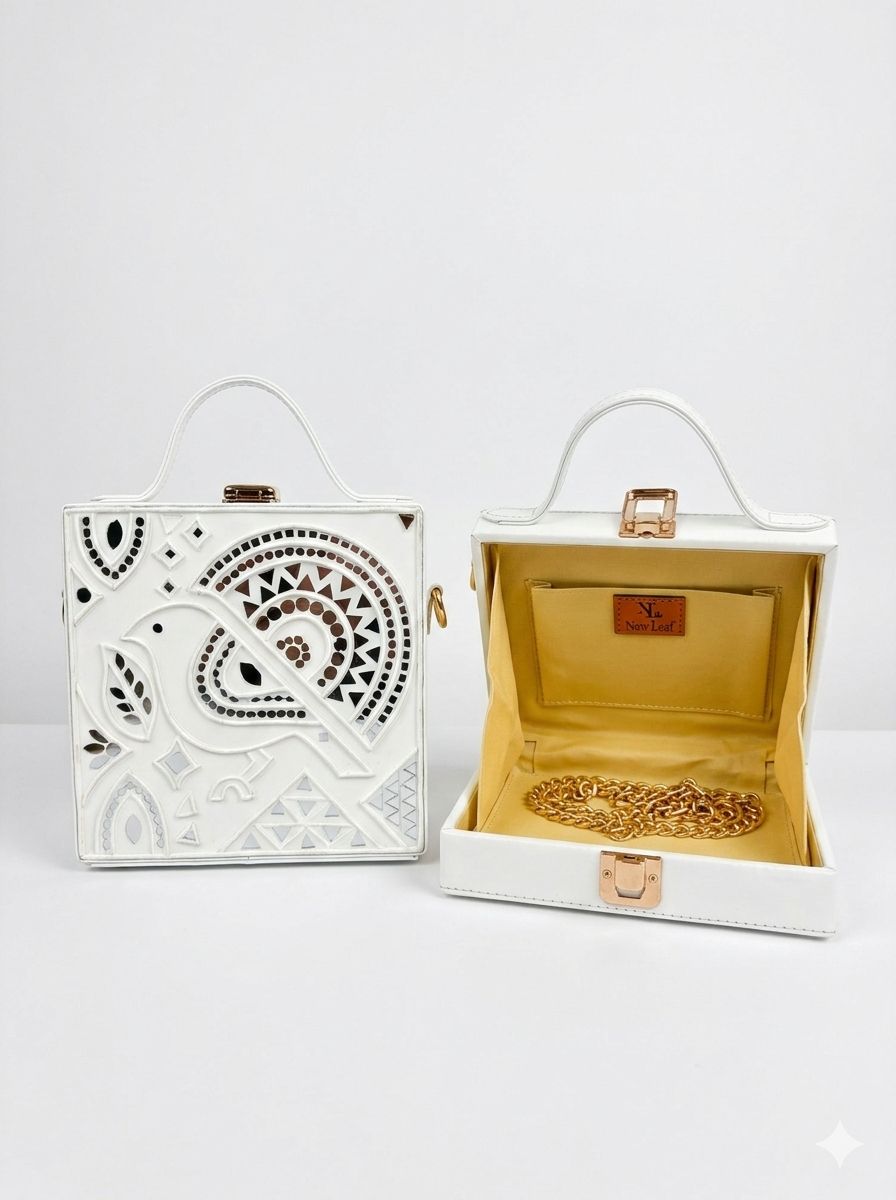 Classic White  Lippan Art Handcrafted Box Bag