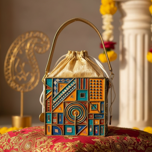 Festive Gold Lippan Art Medium Potli Sling