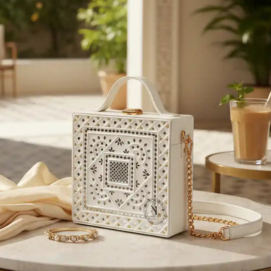 White Lippan Art Handcrafted Box Bag