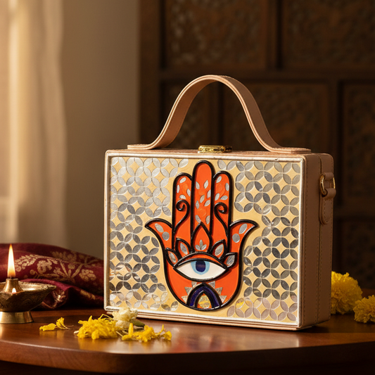 Hamsa Lippan Art Handcrafted Rectangle Box Bag