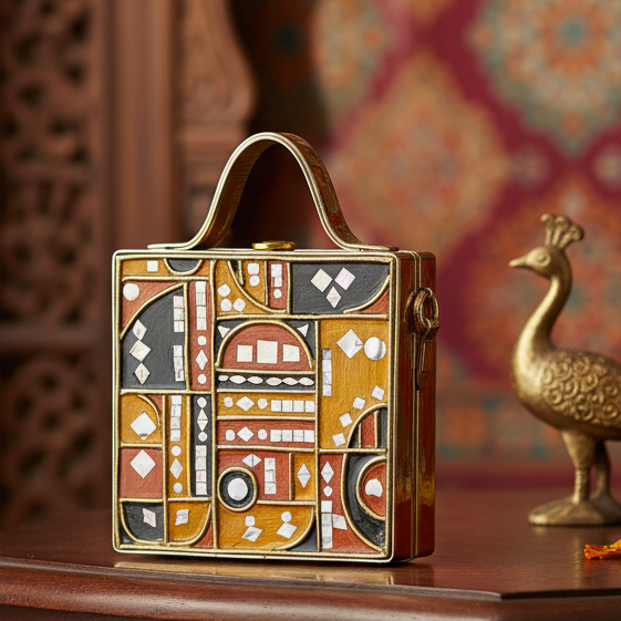 Mini Party Lippan Art Handcrafted Square Box Bag