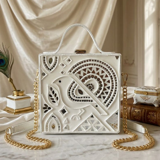 Classic White  Lippan Art Handcrafted Box Bag