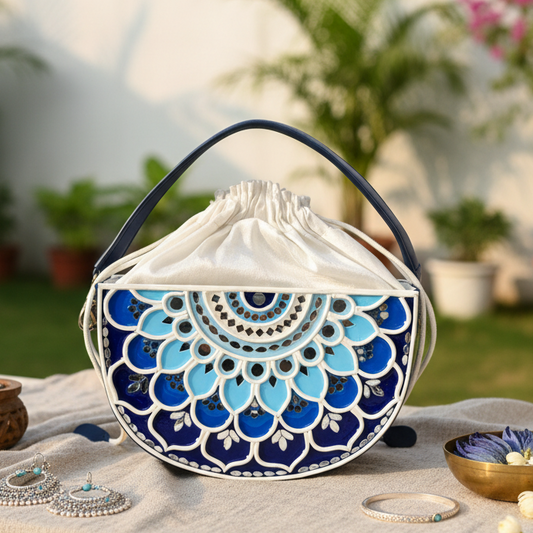Blue Horizon Semi Circle Lippan Art Potli Sling