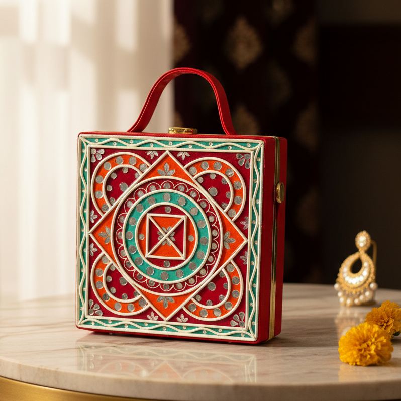 Colourful Geometric Lippan Art Handcrafted Box Bag