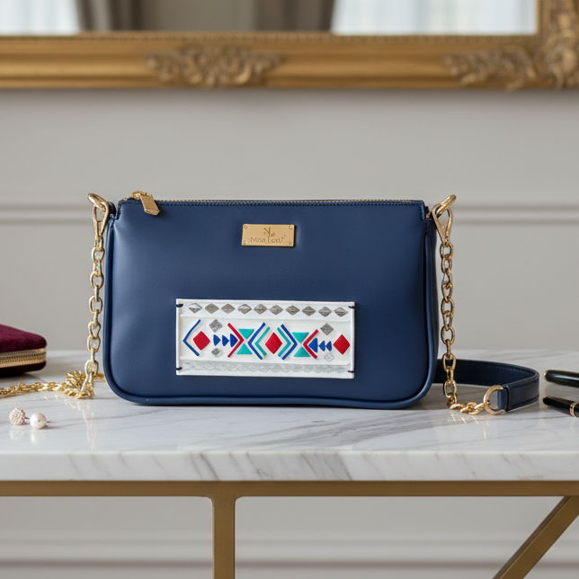 Blue Lippan Art Handcrafted Baguette Bag/Sling