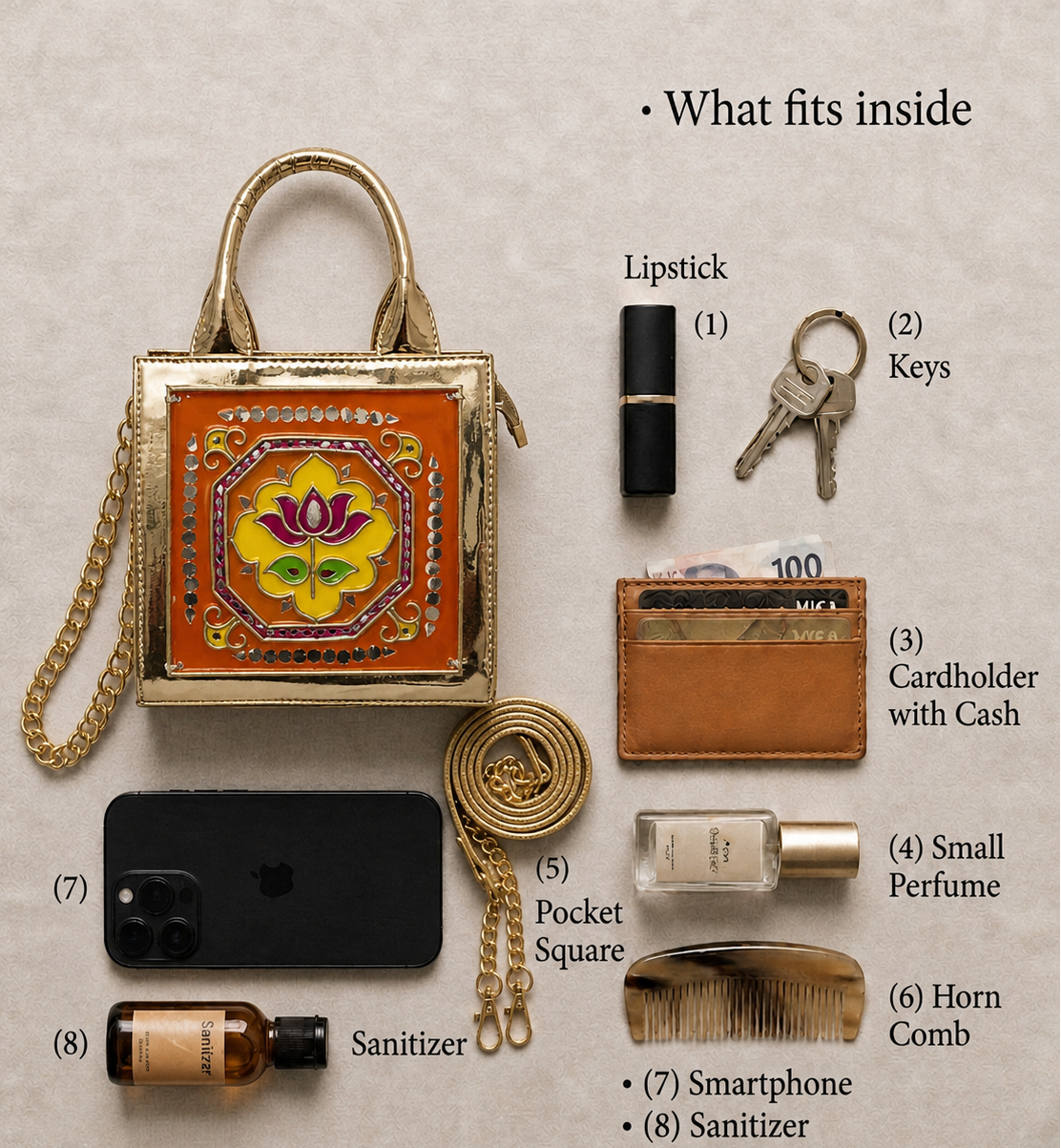 Lotus Handcrafted Lippan Art Handbag/ Sling