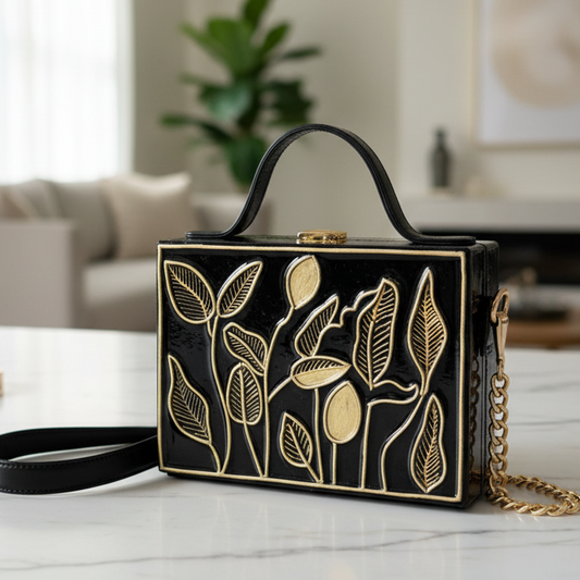 Black Charm Lippan Art Handcrafted Rectangle Box Bag