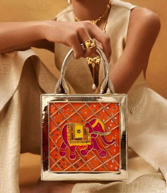 Elephant Handcrafted Lippan Art Handbag/ Sling