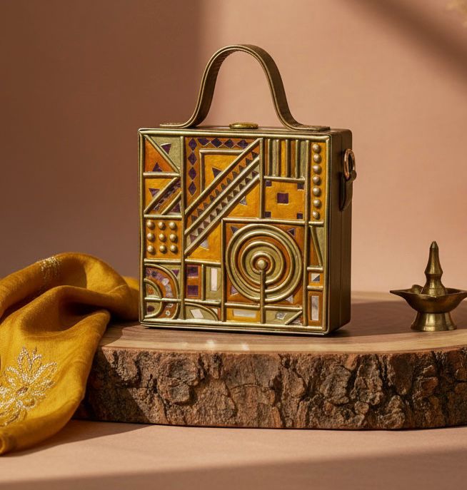 Mini Party Lippan Art Handcrafted Square Box Bag