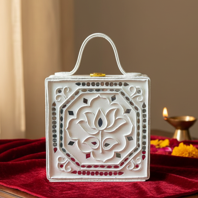 Mini Lotus Lippan Art Handcrafted Square Box Bag