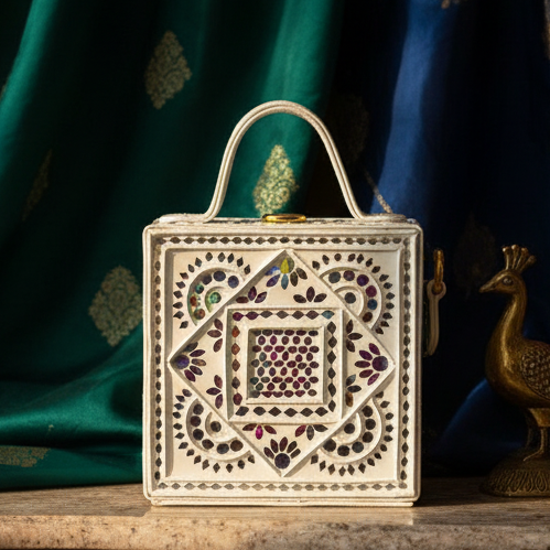 Mini Mandala Lippan Art Handcrafted Square Box Bag