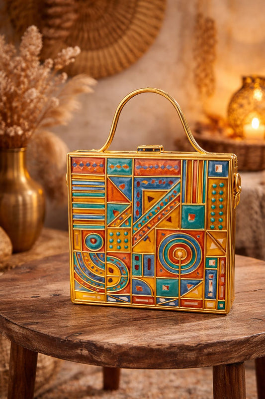 Royal  Charm Square Lippan Art Handcrafted Box Bag