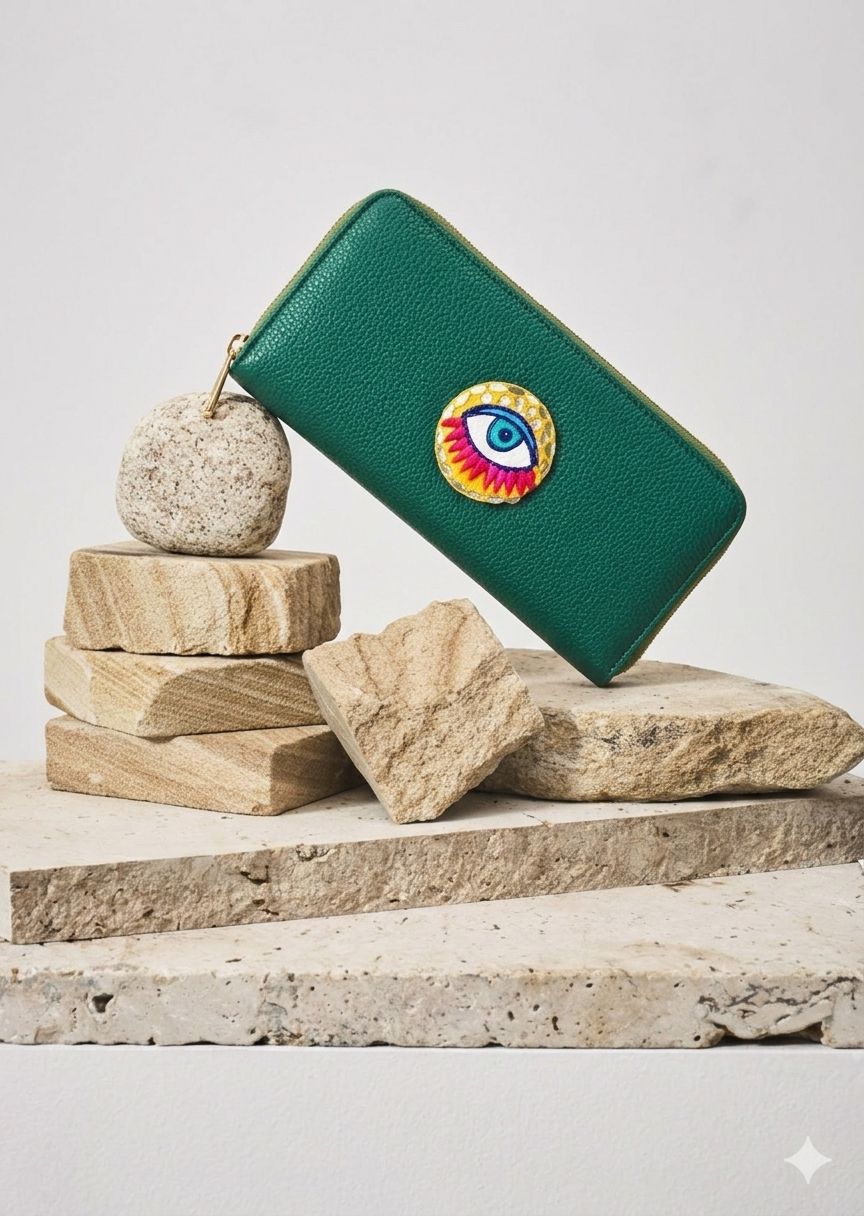 Green Evil Eye Handcrafted Lippan Art Wallet