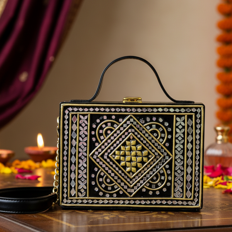 Gold Lippan Art Handcrafted Box Bag