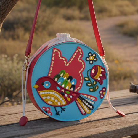Bird Lippan Art Handcrafted Circle Potli Bag