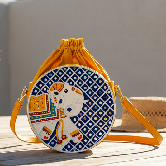 Elephant Lippan Art Handcrafted Potli Bag with Sling