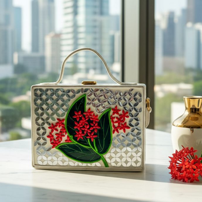 Wildflower Lippan Art Handcrafted Rectangle Box Bag