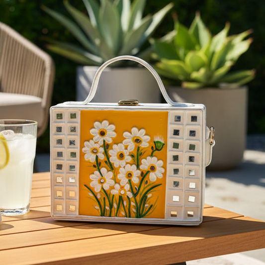 Daisies Lippan Art Handcrafted Rectangle Box Bag