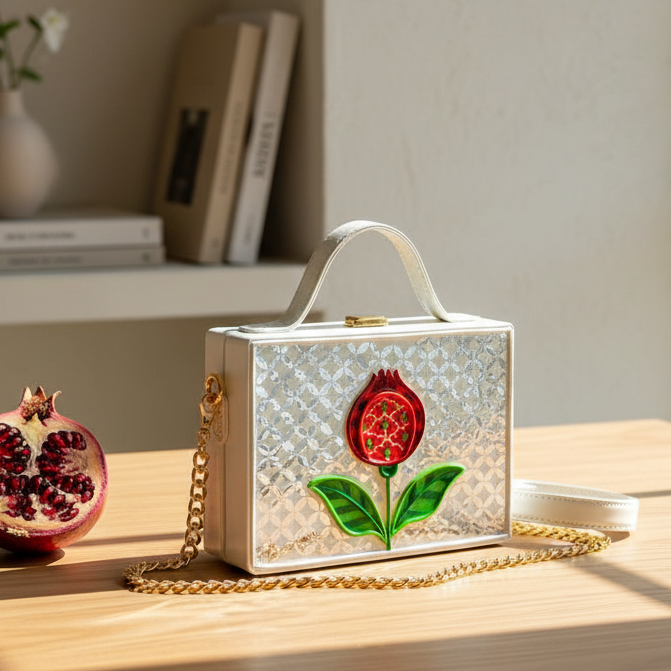 Pomegranate Lippan Art Handcrafted Rectangle Box Bag