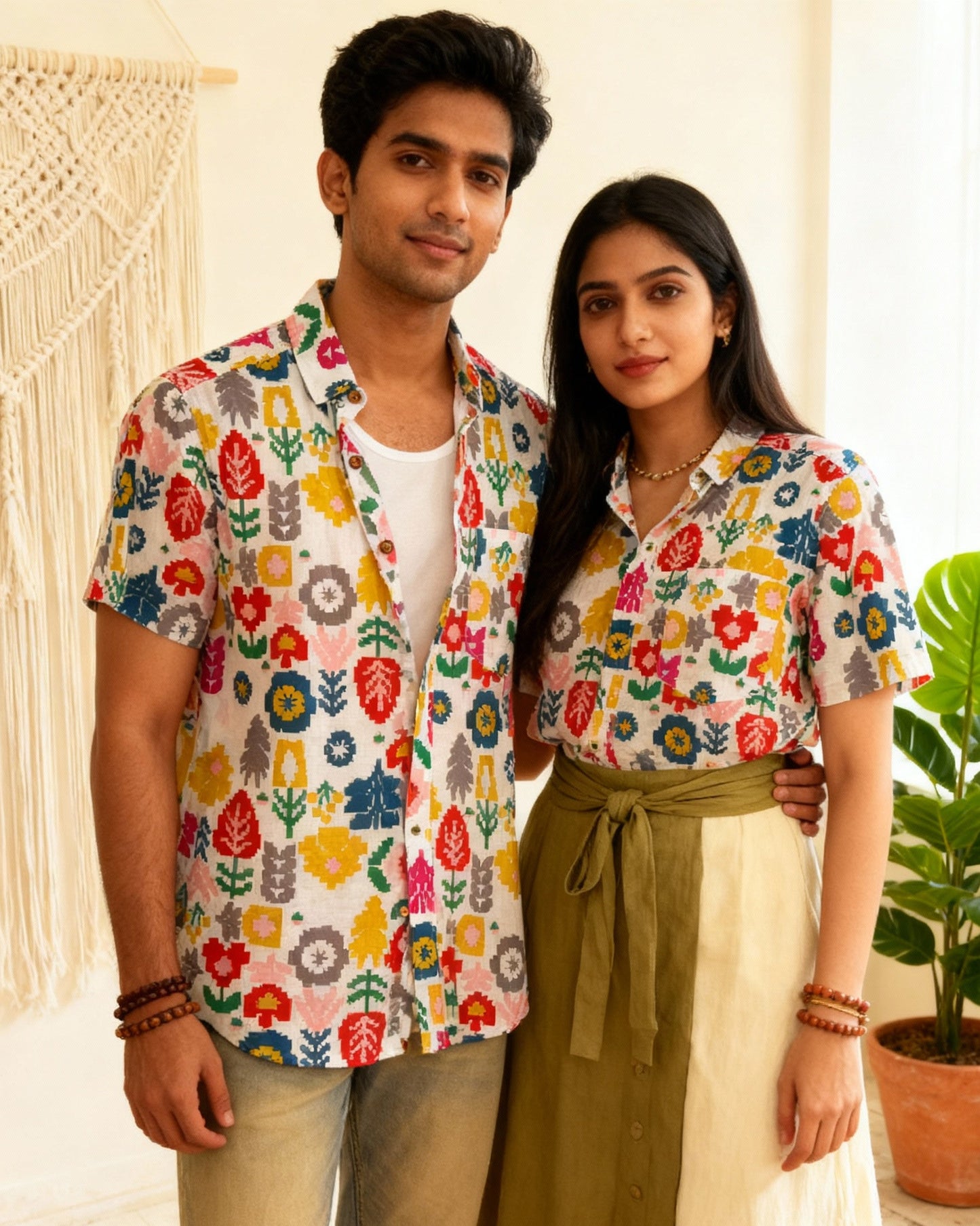 White Floral Unisex Short Sleeves Shirt