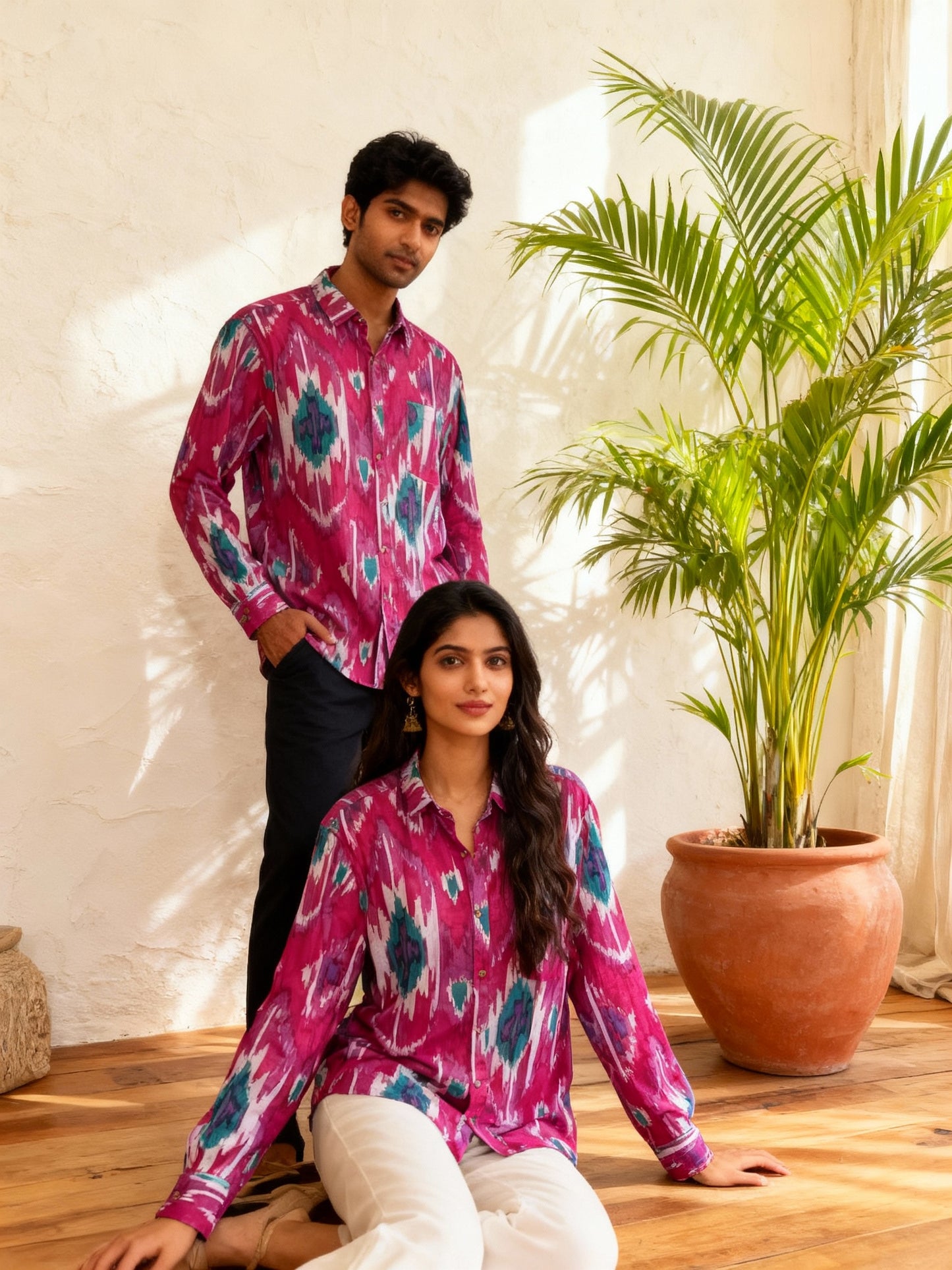 Pink Ikkat  Full Sleeves Unisex Shirt