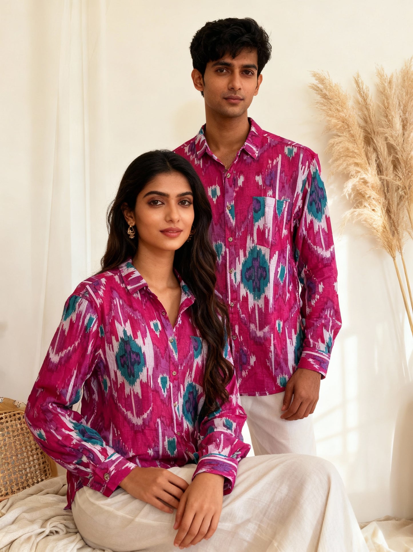 Pink Ikkat  Full Sleeves Unisex Shirt