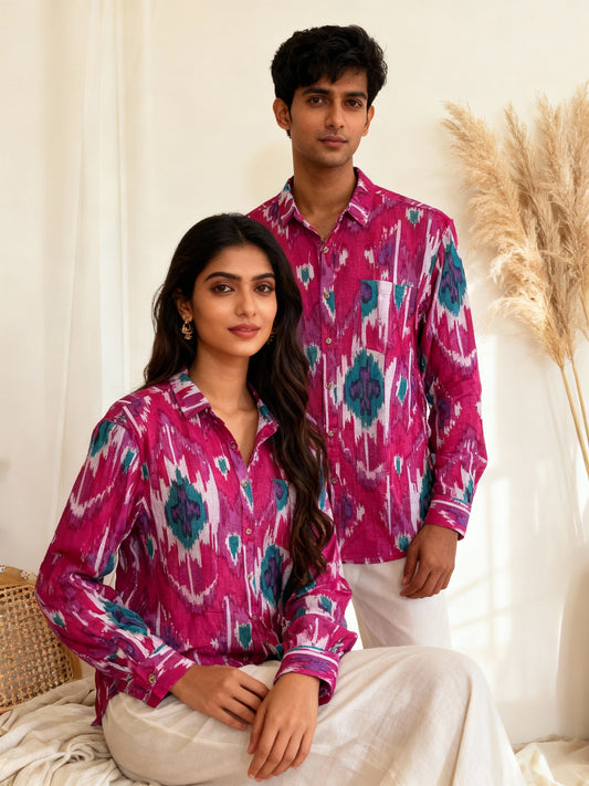 Pink Ikkat  Full Sleeves Unisex Shirt