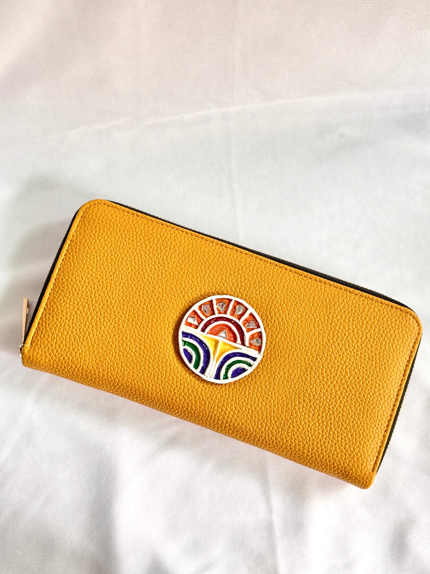 MULTICOLOUR YELLOW BIG  Lippan art Handcrafted Wallet