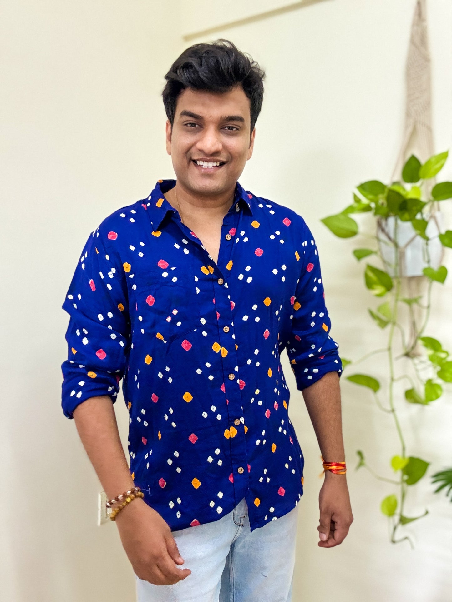 Ambar Neela  Handcrafted Pure Bandhani Unisex Shirt