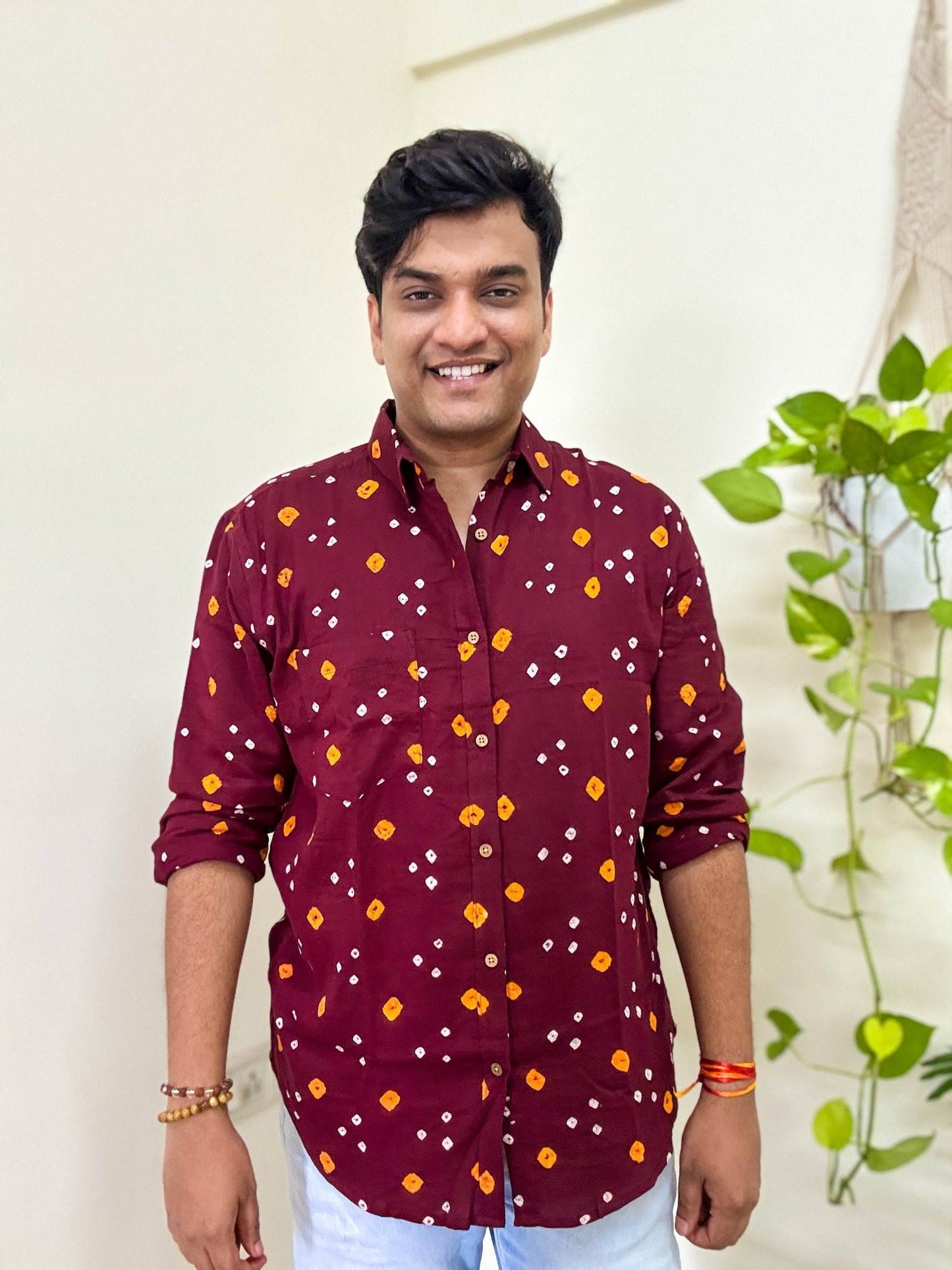 Mitti Rang Handcrafted Pure Bandhani Unisex Shirt