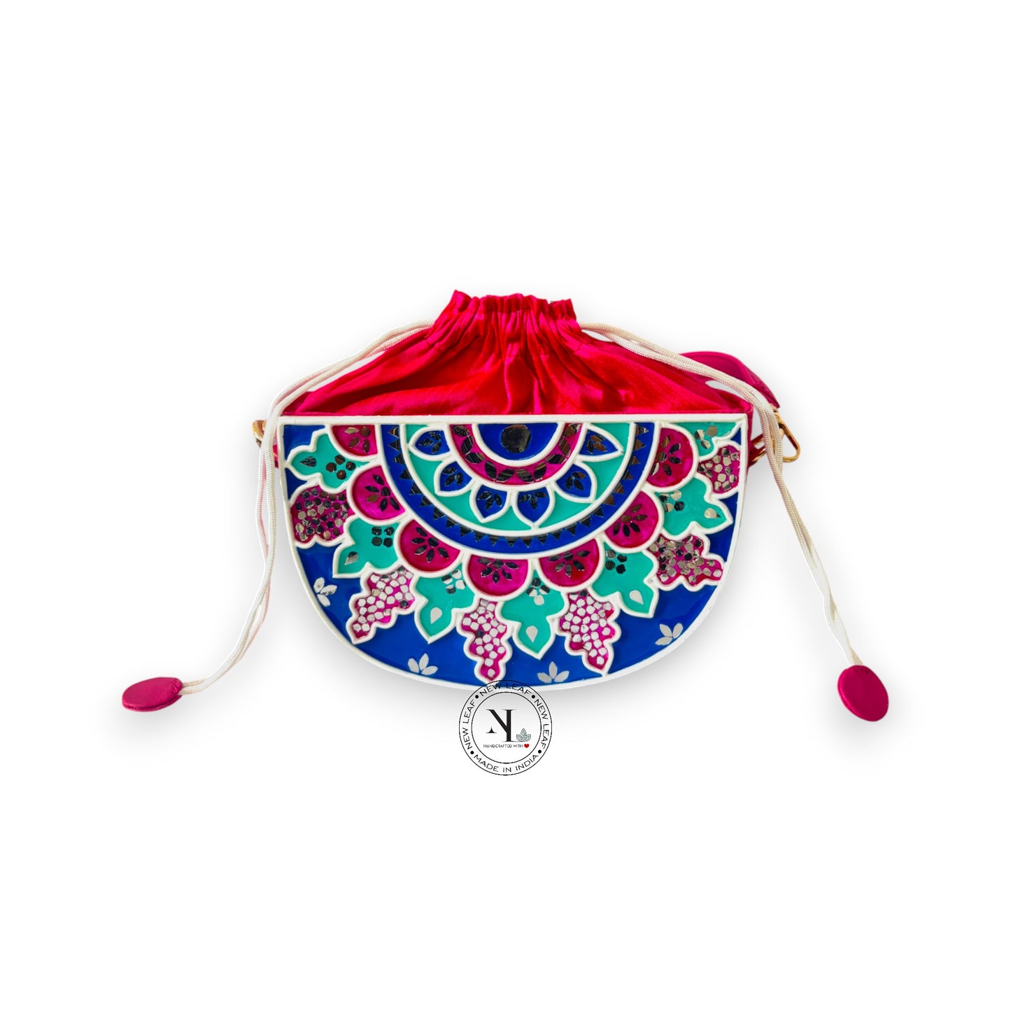 Mandala Semi  Circle Lippan Art Handcrafted Potli Bag with Sling