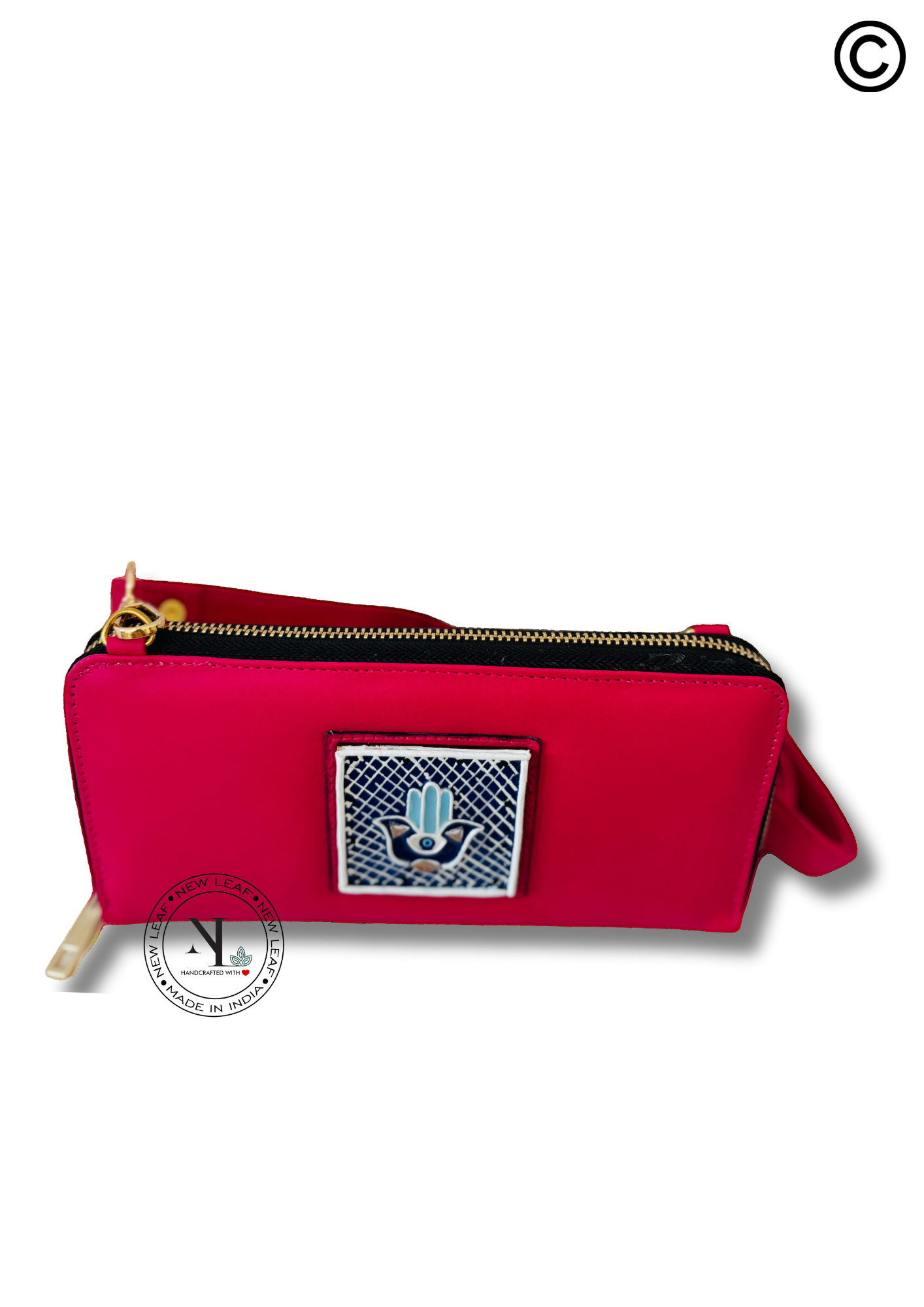 Pink Hamsa Handcrafted Lippan Art Wallet Sling