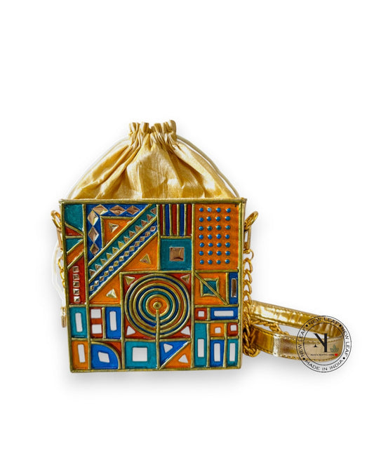 Festive Gold Lippan Art Medium Potli Sling