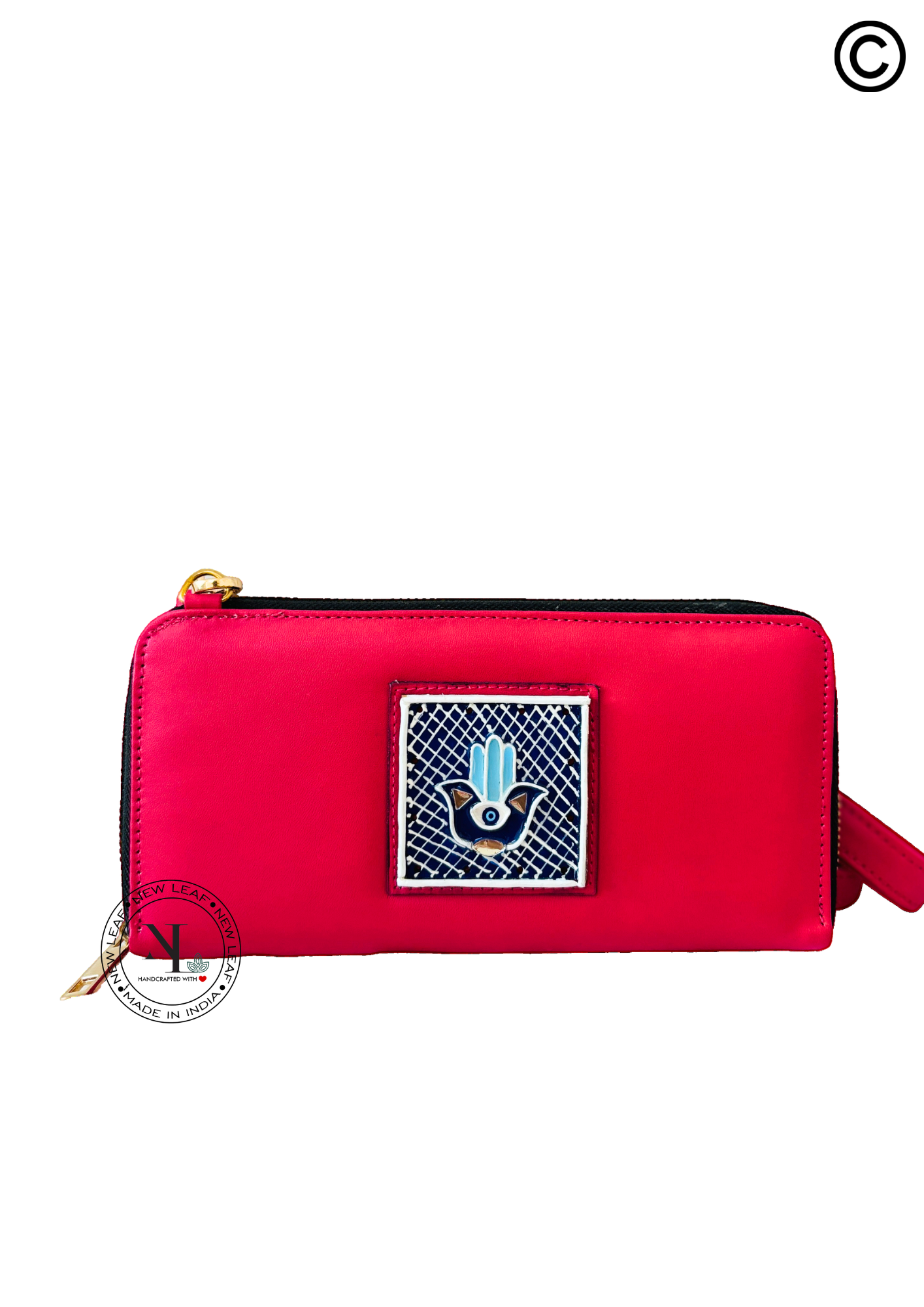 Pink Hamsa Handcrafted Lippan Art Wallet Sling