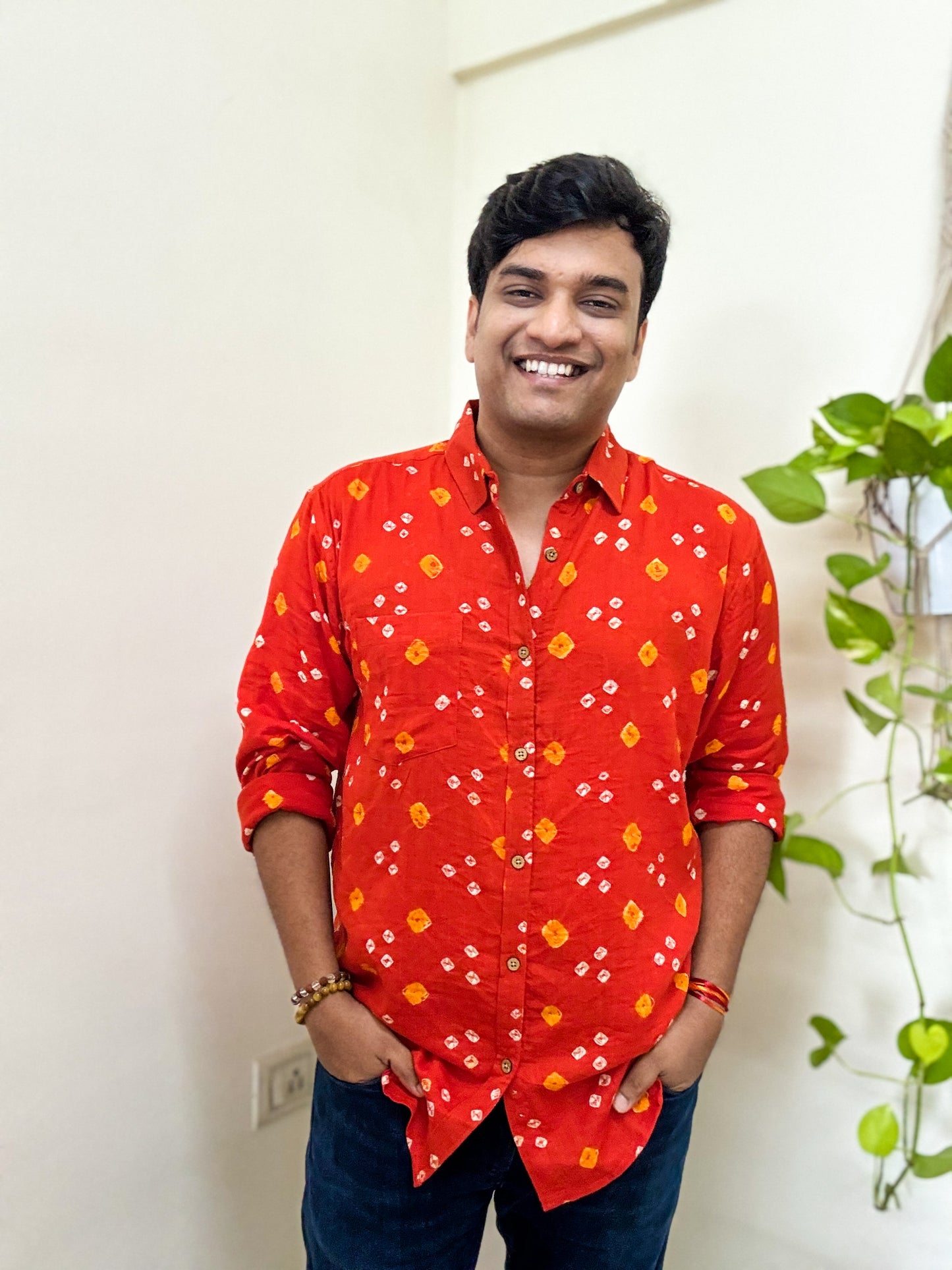 Kesariya Handcrafted Pure Bandhani Unisex Shirt