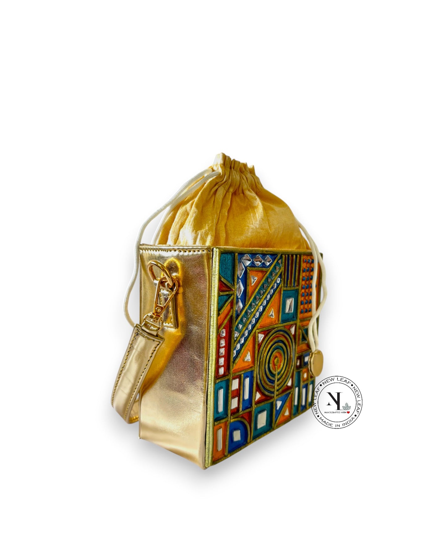 Festive Gold Lippan Art Medium Potli Sling