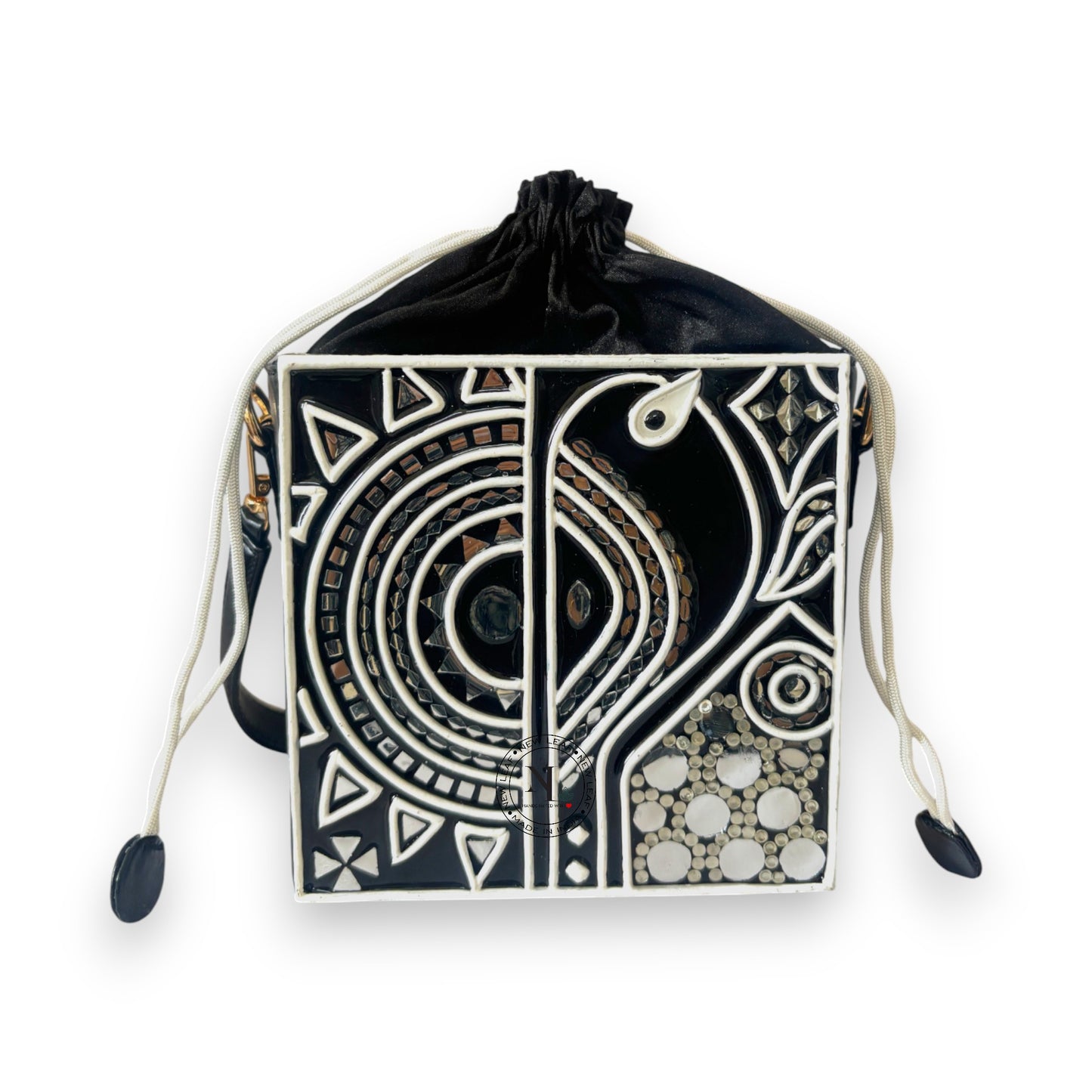 Black Square Lippan Art  Potli Bag and Sling