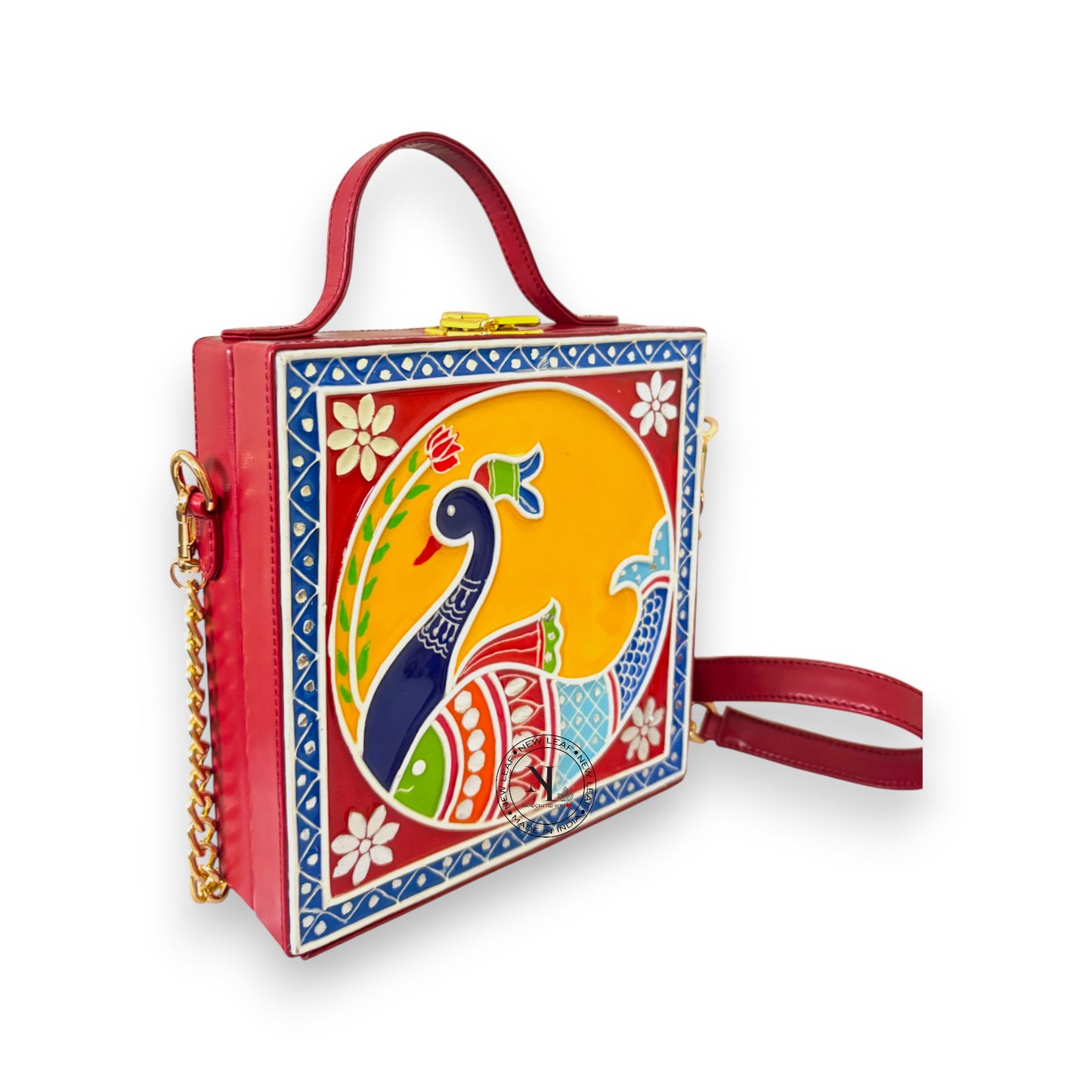 Pink Peacock Lippan Art Handcrafted Box Bag