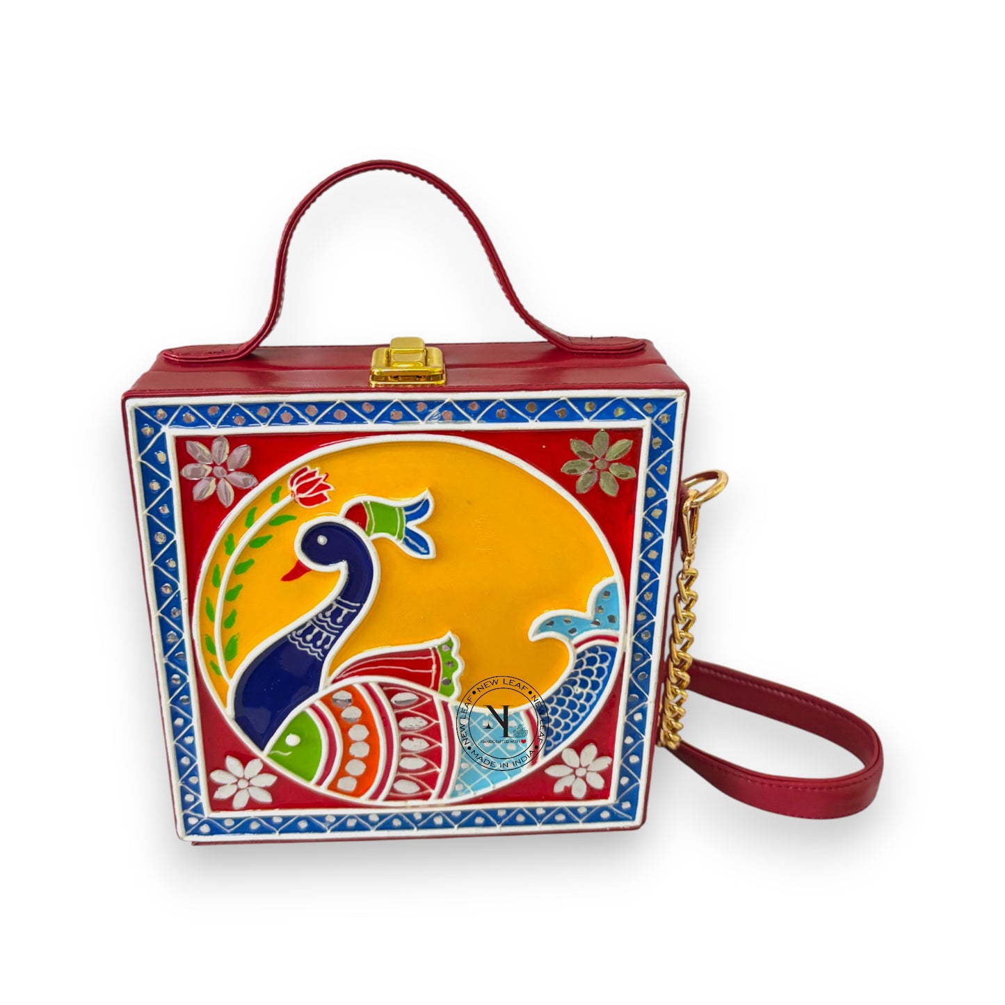 Pink Peacock Lippan Art Handcrafted Box Bag