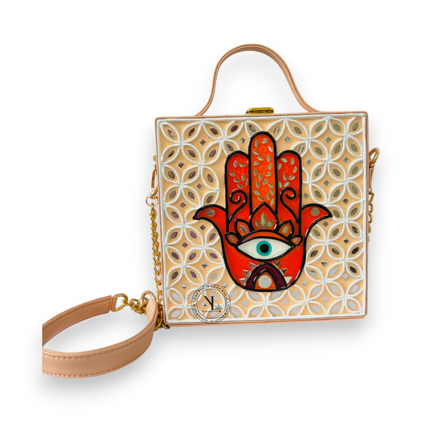 Hamsa Square Lippan Art Handcrafted Box Bag