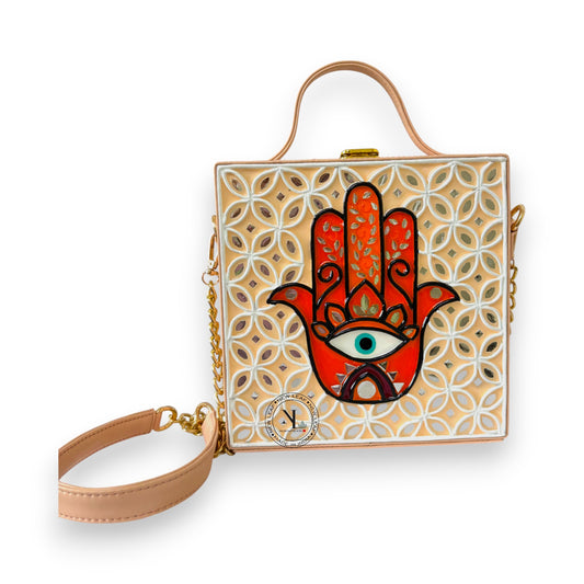 Hamsa Square Lippan Art Handcrafted Box Bag