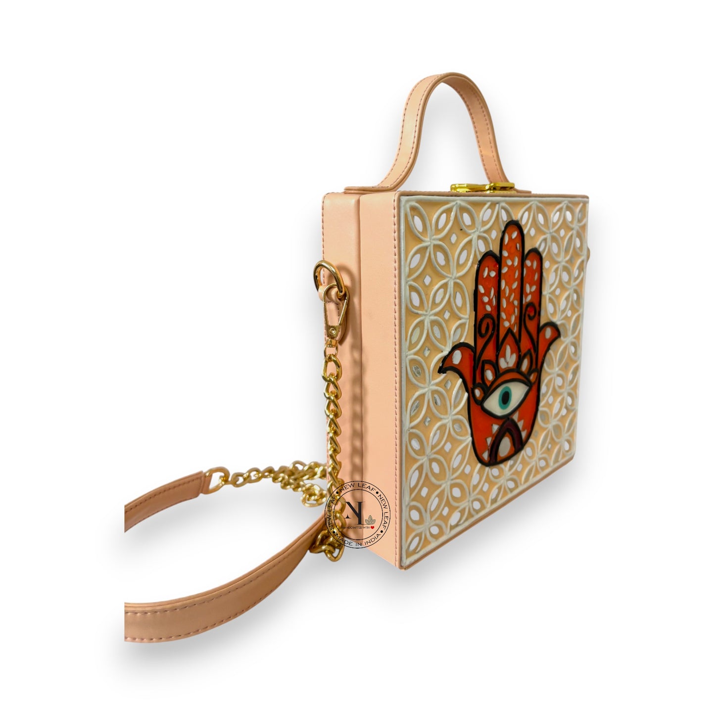 Hamsa Square Lippan Art Handcrafted Box Bag