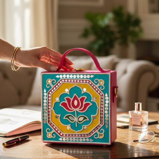 Mini Lotus Lippan Art Handcrafted Square Box Bag