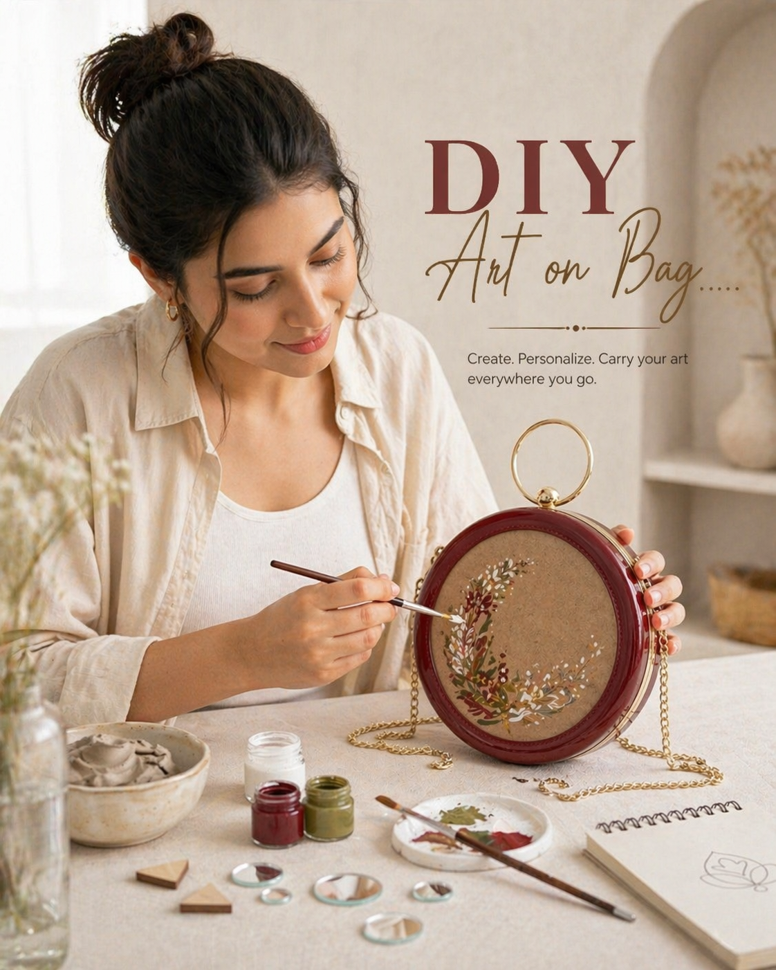 New Leaf Maroon Circle Clutch Sling – Plain Handcrafted Bag